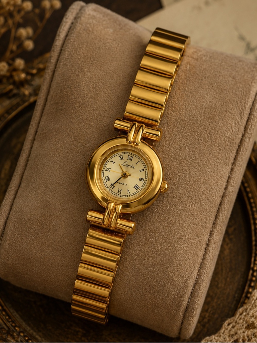 Classic Vintage Gold Women’s Watch with Roman Numeral Dial
